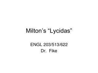 Milton’s “Lycidas”