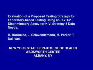 NEW YORK STATE DEPARTMENT OF HEALTH WADSWORTH CENTER ALBANY, NY