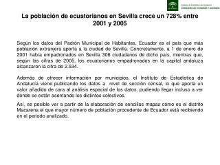 La población de ecuatorianos en Sevilla crece un 728% entre 2001 y 2005