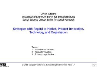 Strategies with Regard to Market, Product Innovation, Technology and Organization
