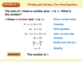 Writing and Solving a Two-Step Equation