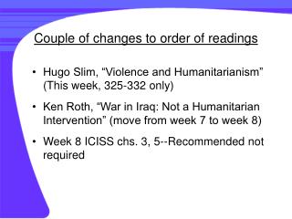 Couple of changes to order of readings