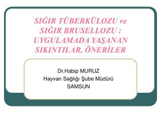 SIĞIR TÜBERKÜLOZU ve SIĞIR BRUSELLOZU : UYGULAMADA YAŞANAN SIKINTILAR, ÖNERİLER