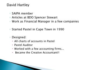 David Hartley SAIPA member Articles at BDO Spencer Stewart