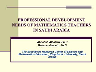 PROFESSIONAL DEVELOPMENT NEEDS OF MATHEMATICS TEACHERS IN SAUDI ARABIA