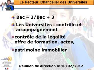 Le Recteur, Chancelier des Universités