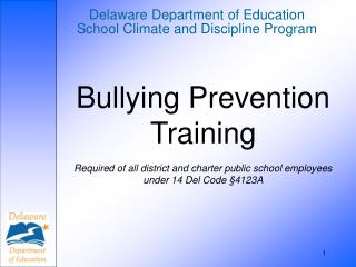 Delaware Department of Education School Climate and Discipline Program