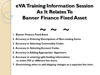eVA Training / Information Session As It Relates To Banner Finance Fixed Asset