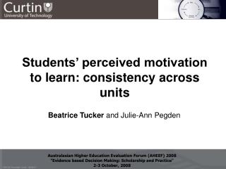 Students’ perceived motivation to learn : consistency across units