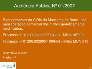 Audiência Pública Nº 01/2007