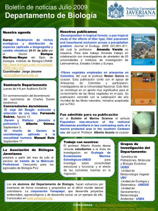 Boletín de noticias Julio 2009 Departamento de Biología