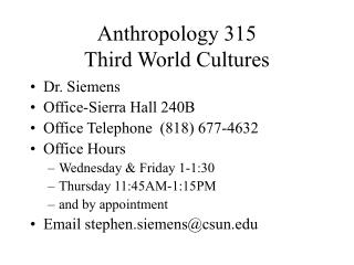 Anthropology 315 Third World Cultures