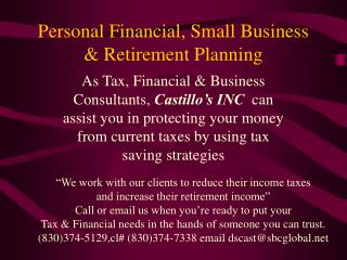 Personal Financial, Small Business & Retirement Planning