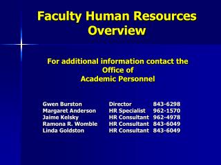 Faculty Human Resources Overview