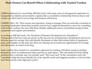 Fleet Owners Can Benefit When Collaborating with Trusted Ven