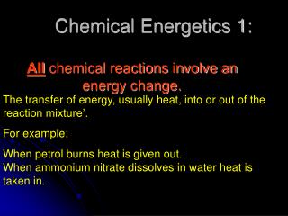 Chemical Energetics 1: