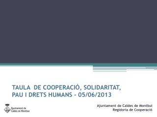 TAULA DE COOPERACIÓ, SOLIDARITAT, PAU I DRETS HUMANS - 05/06/2013