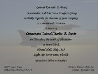 Colonel Kenneth E. Duck Commander, 53d Electronic Warfare Group