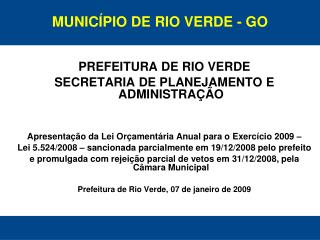 MUNICÍPIO DE RIO VERDE - GO
