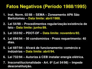 Fatos Negativos (Período 1988/1995)