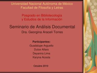 Seminario de Análisis Documental Dra. Georgina Araceli Torres