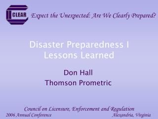 Disaster Preparedness I Lessons Learned