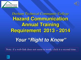 Durham Technical Community College Hazard Communication Annual Training Requirement 2013 - 2014