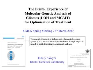 The Bristol Experience of Molecular Genetic Analysis of Gliomas (LOH and MGMT)