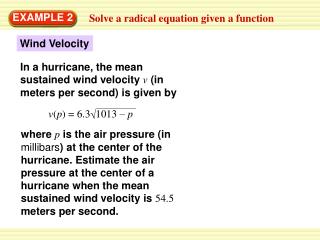 Solve a radical equation given a function