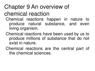 Chapter 9 An overview of chemical reaction