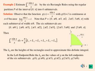 Example 2 Estimate by the six Rectangle Rules using the regular