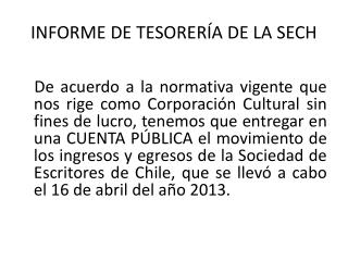 INFORME DE TESORERÍA DE LA SECH