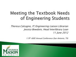 Meeting the Textbook Needs of Engineering Students