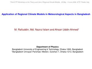 Application of Regional Climate Models in Meteorological Aspects in Bangladesh