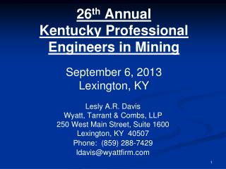 26 th Annual Kentucky Professional Engineers in Mining