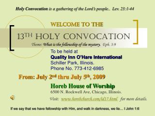 13 TH HOLY CONVOCATION