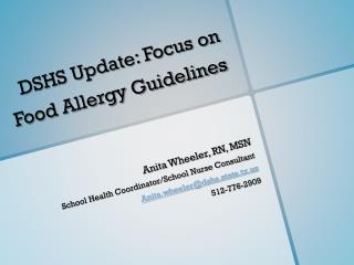 DSHS Update: Focus on Food Allergy Guidelines