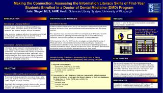 Making the Connection: Assessing the Information Literacy Skills of First-Year Students Enrolled in a Doctor of Dental M