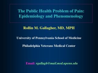 The Public Health Problem of Pain: Epidemiology and Phenomenology