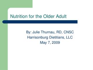 Nutrition for the Older Adult