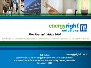 TVA Strategic Vision 2010 Bob Balzar Vice President, TVA Energy Efficiency and Demand Response