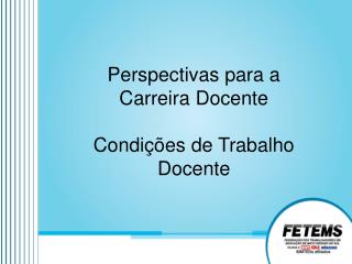 Perspectivas para a Carreira Docente Condições de Trabalho Docente