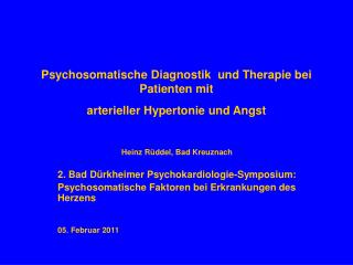 Psychosomatische Diagnostik und Therapie bei Patienten mit arterieller Hypertonie und Angst