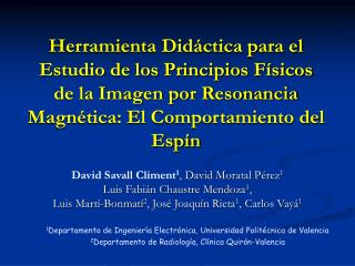 David Savall Climent 1 , David Moratal Pérez 1 Luis Fabián Chaustre Mendoza 1 ,