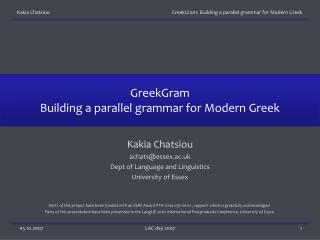 GreekGram Building a parallel grammar for Modern Greek