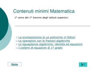 Contenuti minimi Matematica 1° anno del 1° biennio degli istituti superiori.