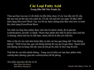 Các Loại Fatty Acid Trong Dầu Mỡ Nên Tránh Ăn