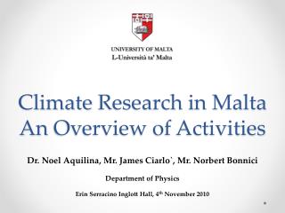 Climate Research in Malta An Overview of Activities