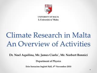 Climate Research in Malta An Overview of Activities