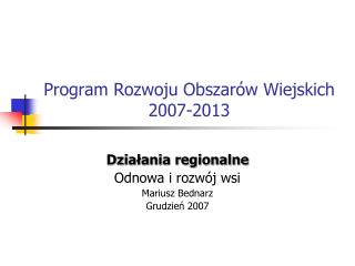 Program Rozwoju Obszarów Wiejskich 2007-2013